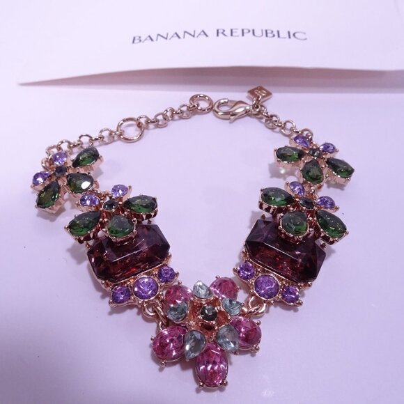 Banana Republic Crystal Gemstone 3 D layer Garland Link Bracelet NWT 89 Pink - Picture 7 of 9